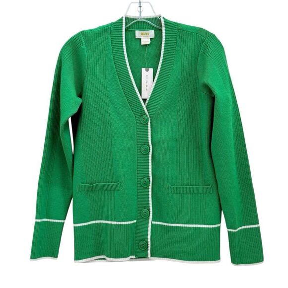 Anthropologie Green V-Neck Cardigan Sweater Womens XXS Button Up Long Sleeve NWT - Picture 2 of 10